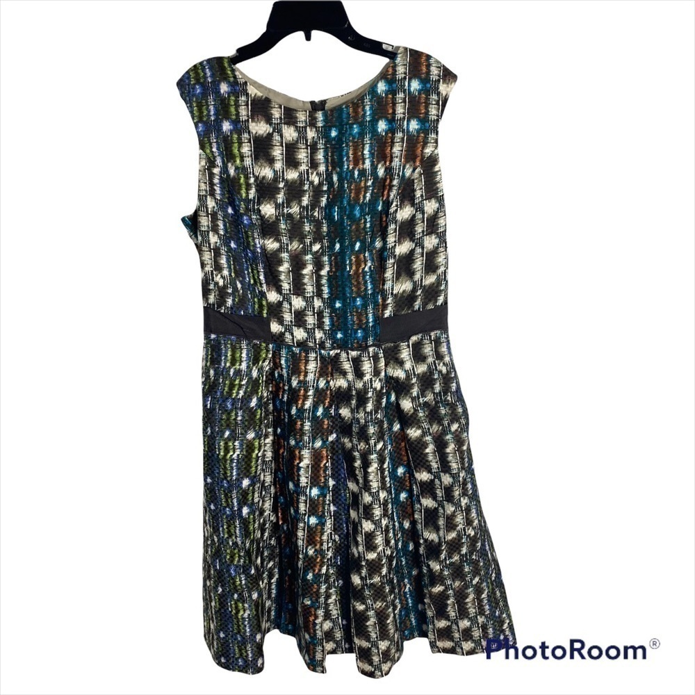 Etcetera Silk Wool Blend A-line Sheath Mosaic Dress Sz 10 Colorful Brown Blue